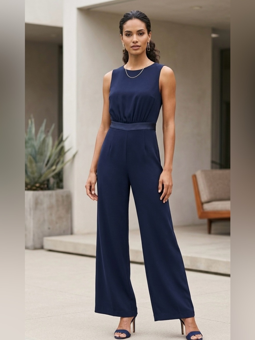 VINCE CAMUTO navy Blue Jumpsuit Size 14 Women Sleeveless Round Neck AC3
